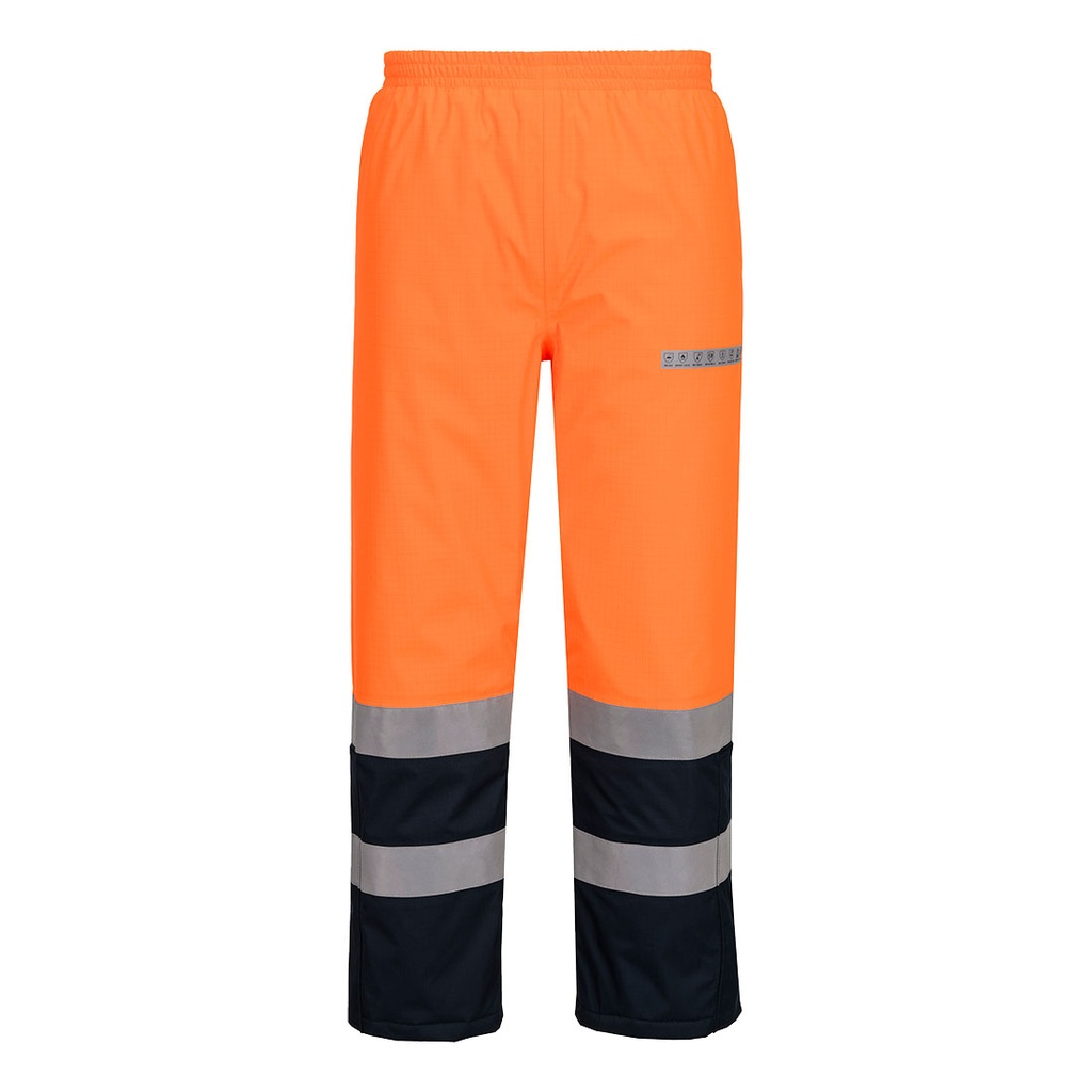 Pantaloni invernali ignifughi multinorma alta visibilità Bizflame Rain+ classe 2 – Arancione/blu navy