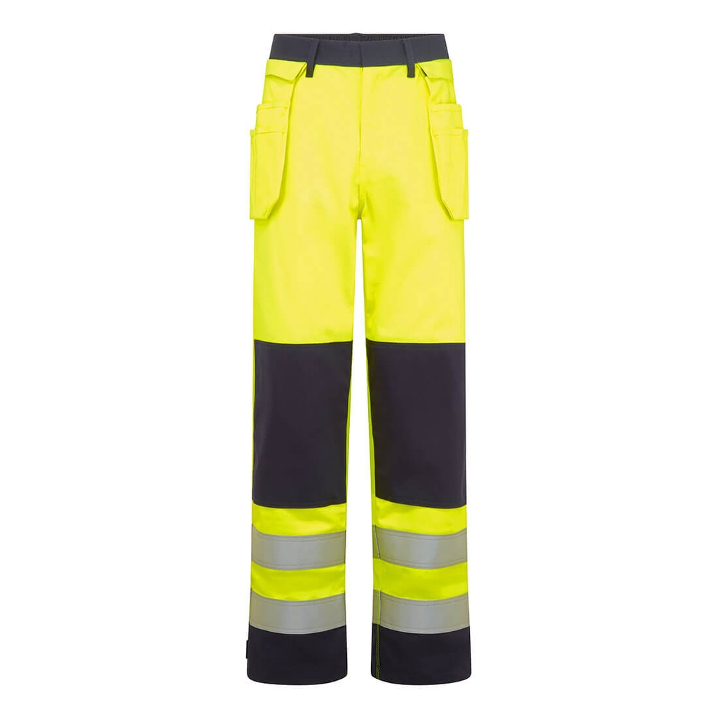 Pantaloni holster ignifughi alta visibilità bicolore Bizflame Work classe 2 – Giallo/blu navy