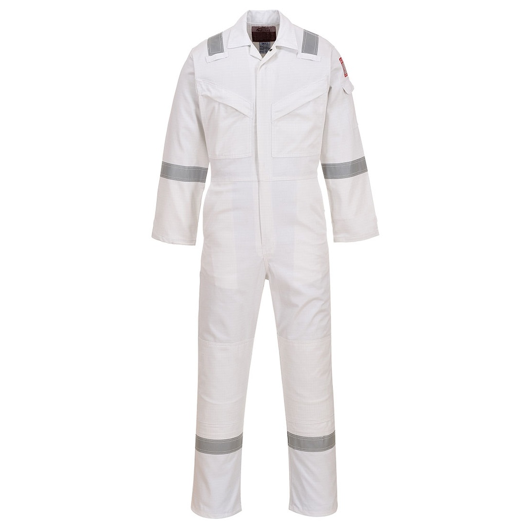 Tuta ignifuga antistatica Bizflame Work con bande riflettenti – Bianco
