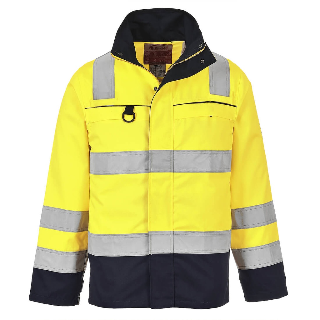Giacca ignifuga multinorma alta visibilità Bizflame Work classe 3 – Giallo/blu navy