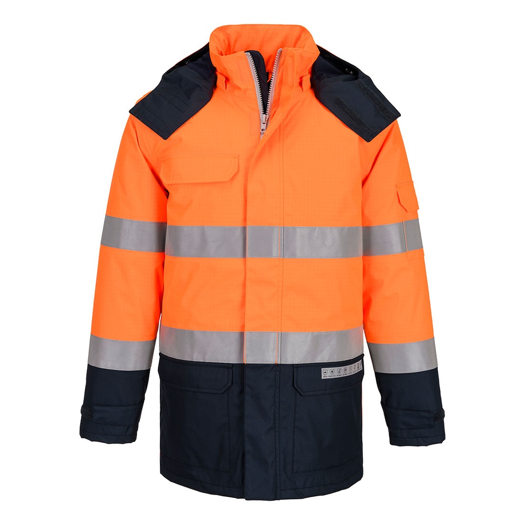 Giacca invernale ignifuga multinorma alta visibilità Bizflame Rain+ classe 3 – Arancione/blu navy