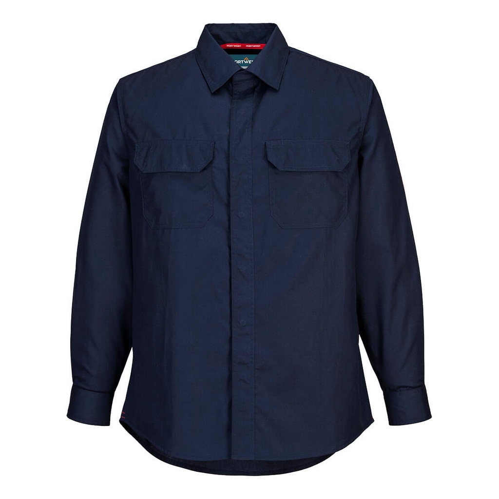 Camicia ignifuga antistatica leggera Bizflame Work con bottoni nascosti – Blu navy chiaro