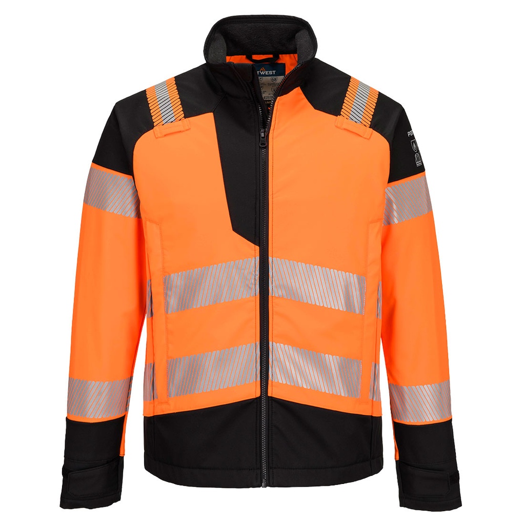 Giacca softshell ignifuga multinorma alta visibilità PW3 Modaflame classe 2 – Arancione/nero