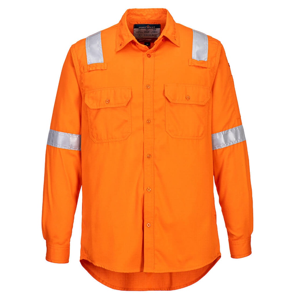 Camicia ignifuga antistatica leggera Bizflame Work con bande riflettenti – Arancione