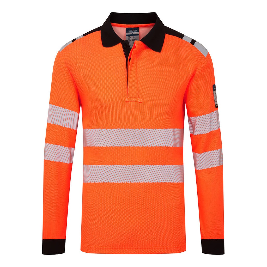 Polo manica lunga PW3 Modaflame Knit HVO – Arancione/nero