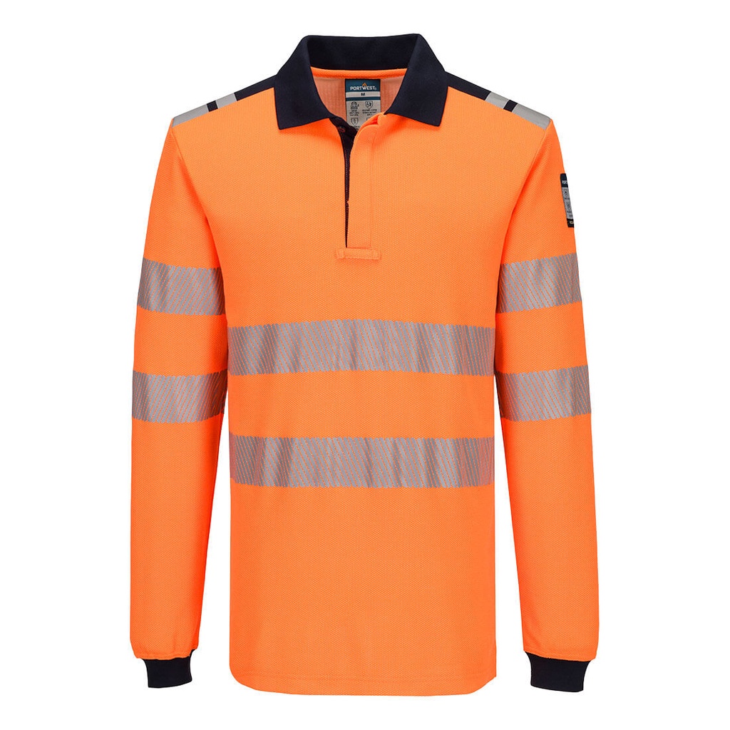 Polo manica lunga ignifuga alta visibilità arancione PW3 Modaflame classe 3 – Arancione/blu navy