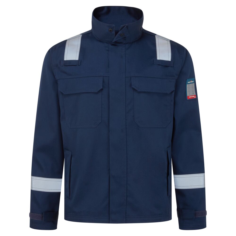 Giacca ignifuga Bizflame Work+ resistente agli agenti chimici, sgancio rapido – Blu navy