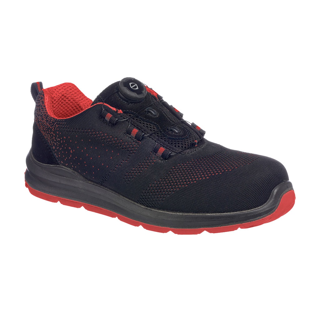 Scarpa antinfortunistica sportiva con lacci a filo puntale in composito S1P SRC – Nero/rosso