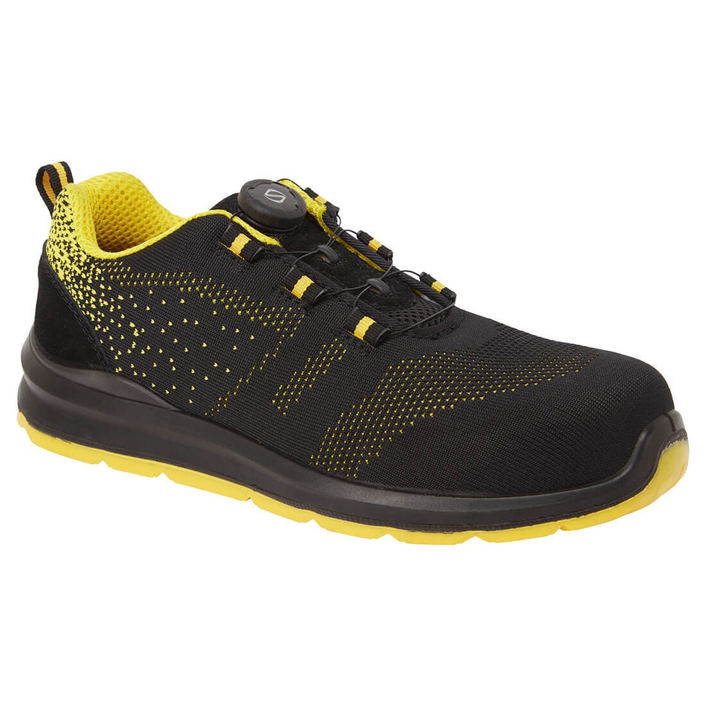 Scarpa antinfortunistica sportiva con lacci a filo puntale in composito S1P SRC – Nero/giallo