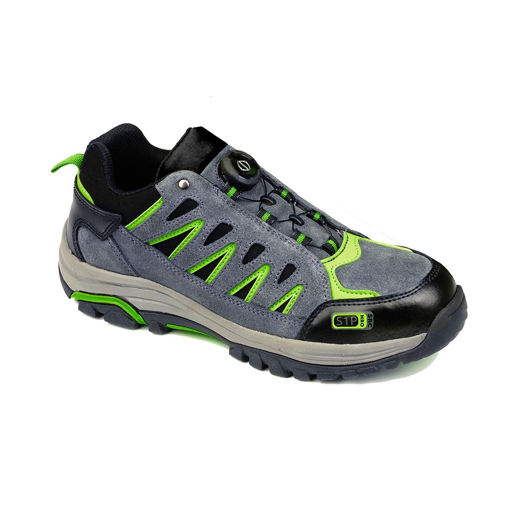Scarpa antinfortunistica sportiva con lacci a filo puntale in acciaio S1P – Grigio/verde