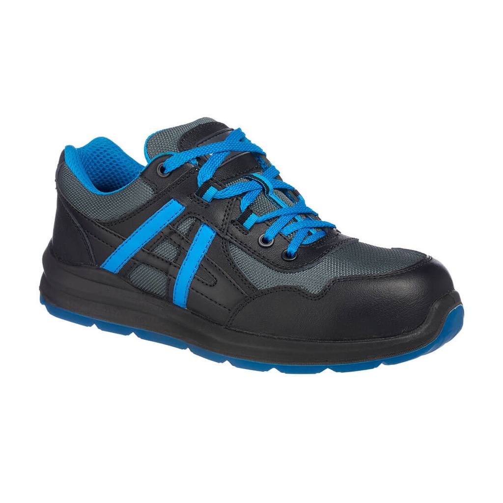 Scarpa antinfortunistica sportiva Mersey in pelle e rete composito S1P SRC – Nero/blu
