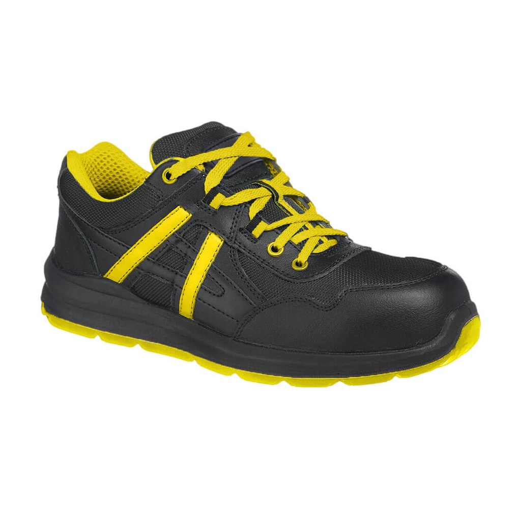 Scarpa antinfortunistica sportiva Mersey in pelle e rete composito S1P SRC – Nero/giallo