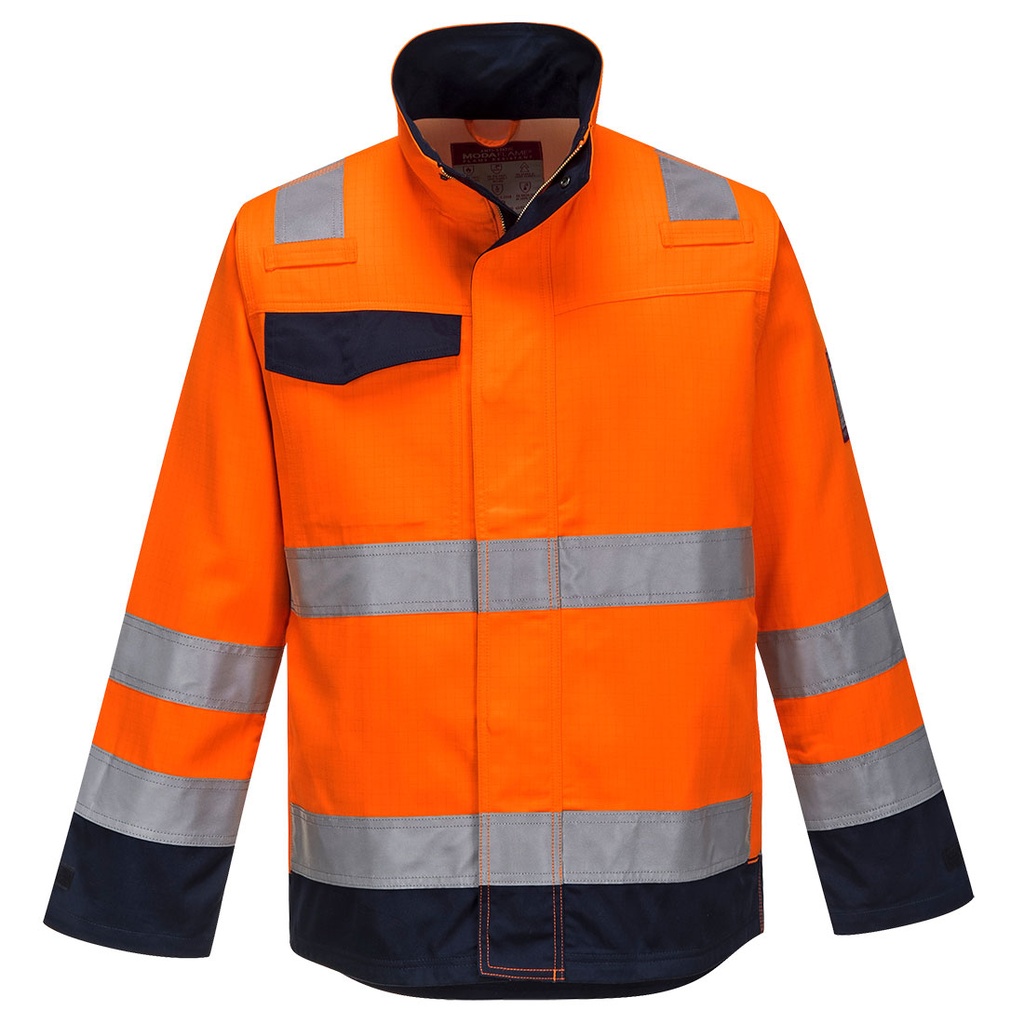 Giacca ignifuga multinorma alta visibilità arancione Modaflame Work classe 3 – Arancione/blu navy