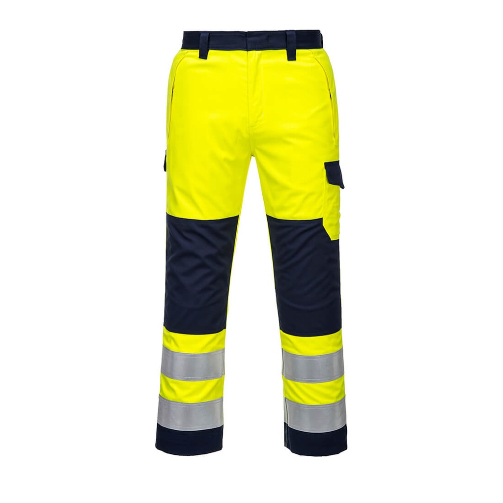 Pantaloni ignifughi multinorma alta visibilità Modaflame Work classe 2 – Giallo/blu navy
