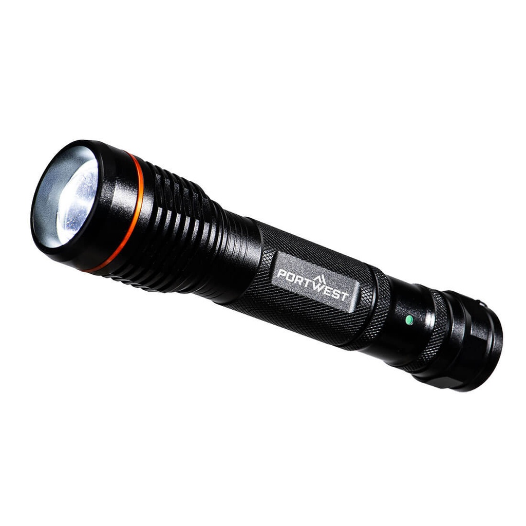 Torcia LED ricaricabile USB con funzione power bank – Nero