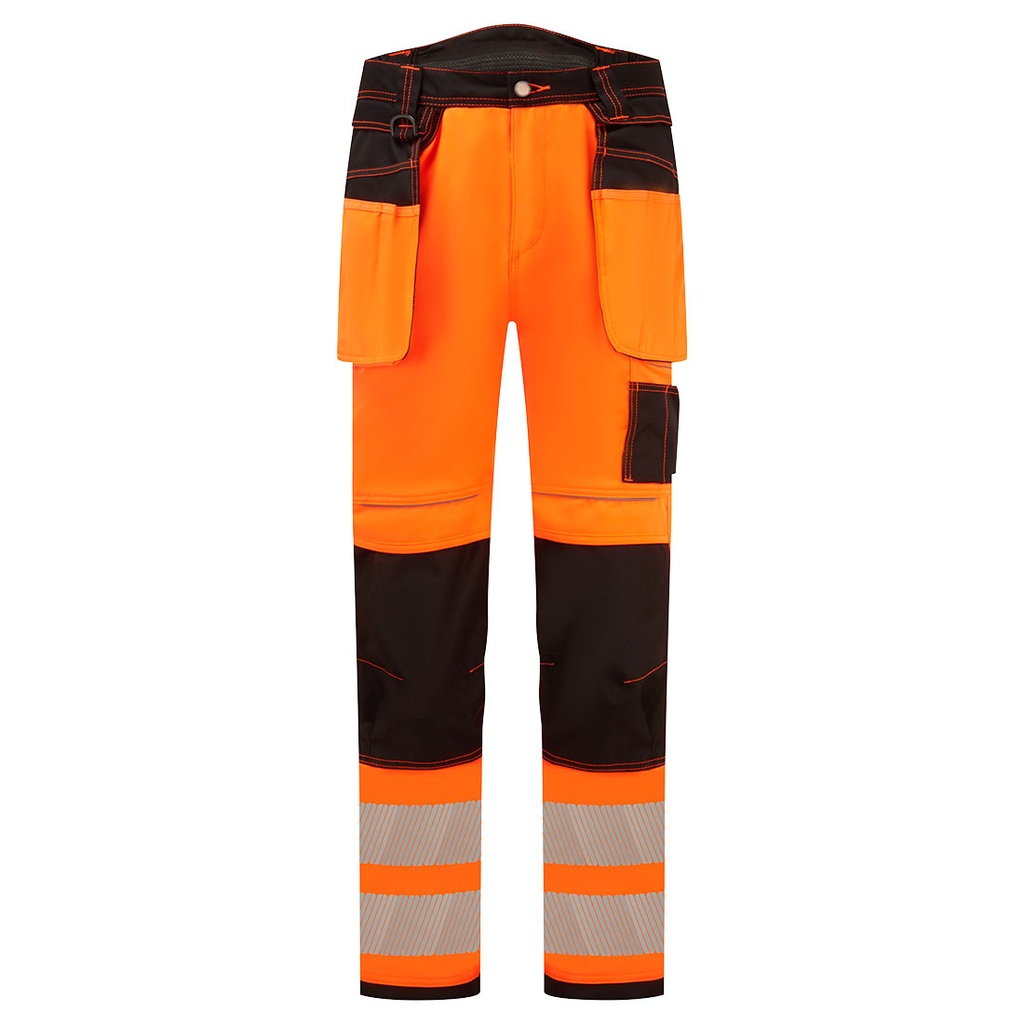 Pantaloni elasticizzati alta visibilità PW3 con tasche holster classe 2 – Arancione/nero