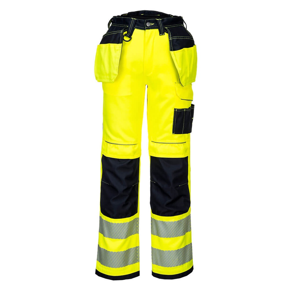 Pantaloni elasticizzati alta visibilità PW3 con tasche holster classe 2 – Giallo/nero