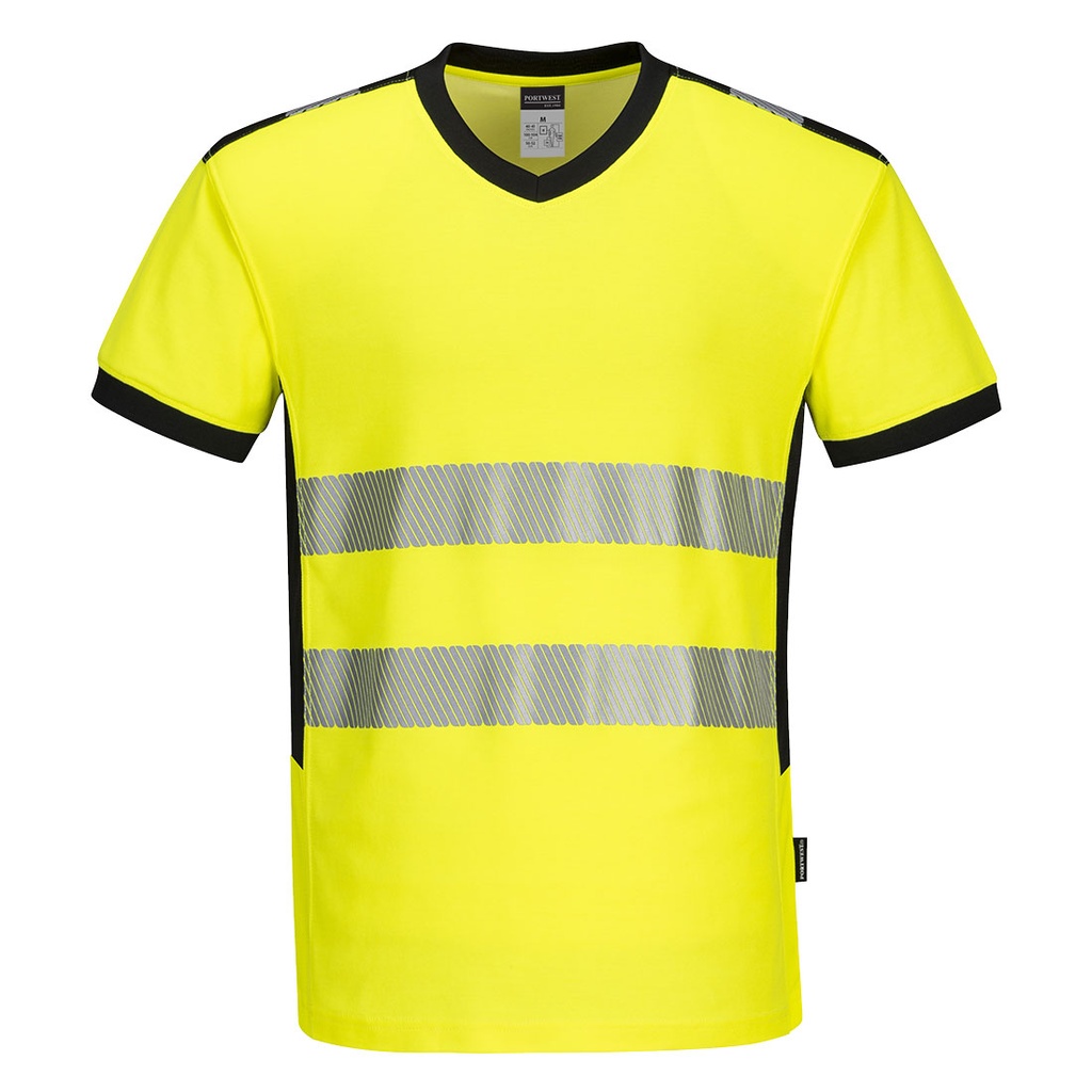 T-shirt scollo a V alta visibilità PW3 con inserti in rete classe 2 – Giallo/nero