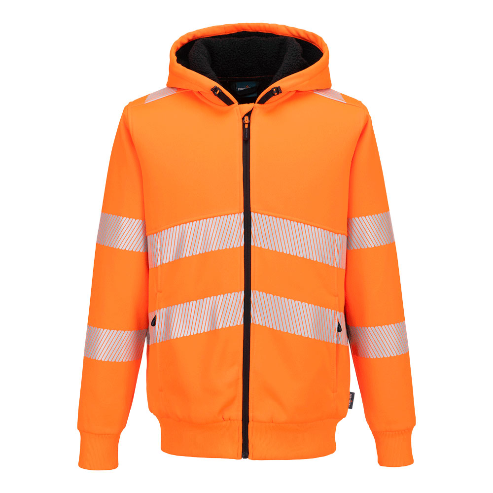 Felpa invernale con cappuccio e zip alta visibilità PW3 classe 3 – Arancione