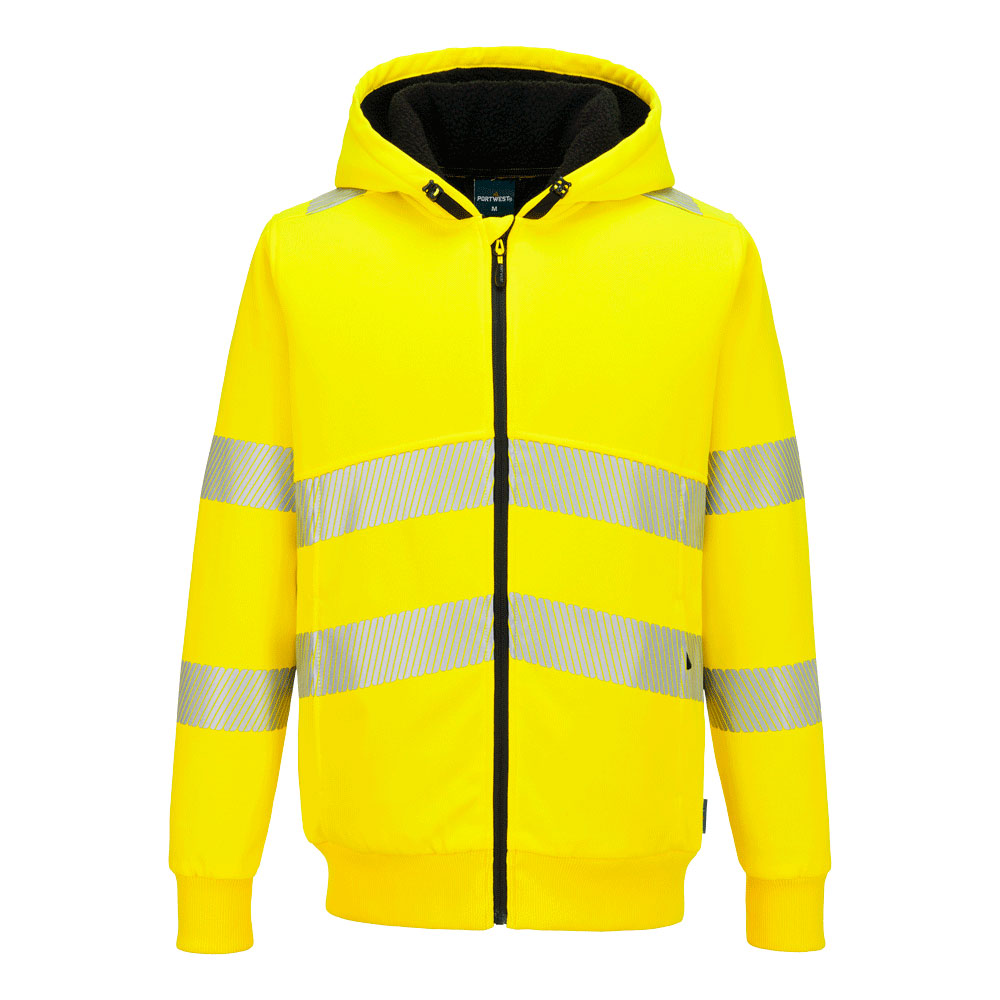Felpa invernale con cappuccio e zip alta visibilità PW3 classe 3 – Giallo