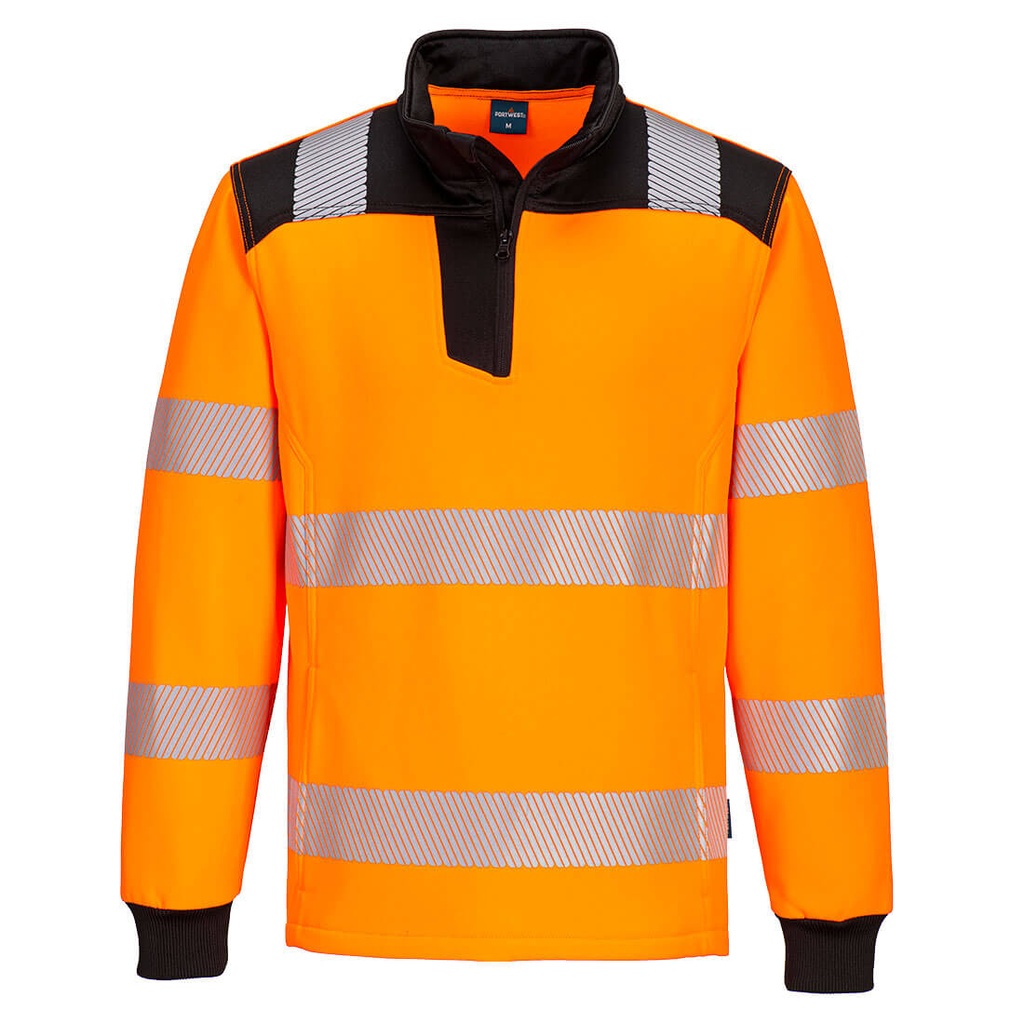 Felpa con zip 1/4 alta visibilità PW3 classe 2/3 – Arancione/nero