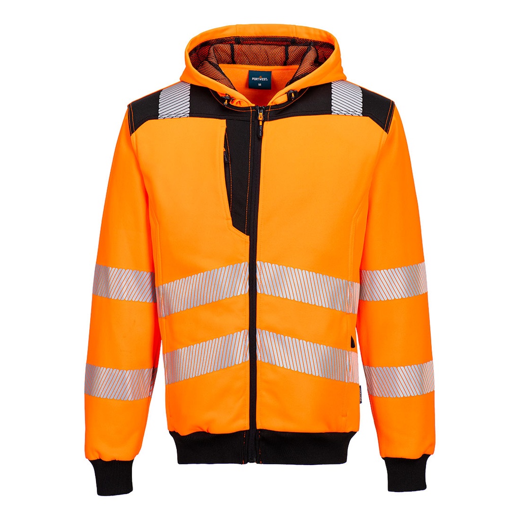 Felpa con cappuccio e zip alta visibilità PW3 classe 2/3 – Arancione/nero