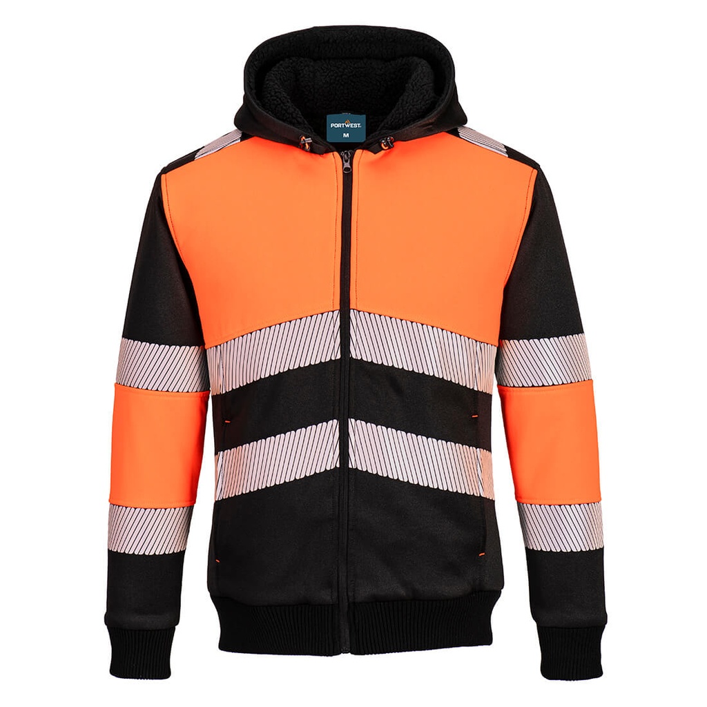 Felpa invernale con cappuccio e zip alta visibilità PW3 classe 1 – Arancione/nero