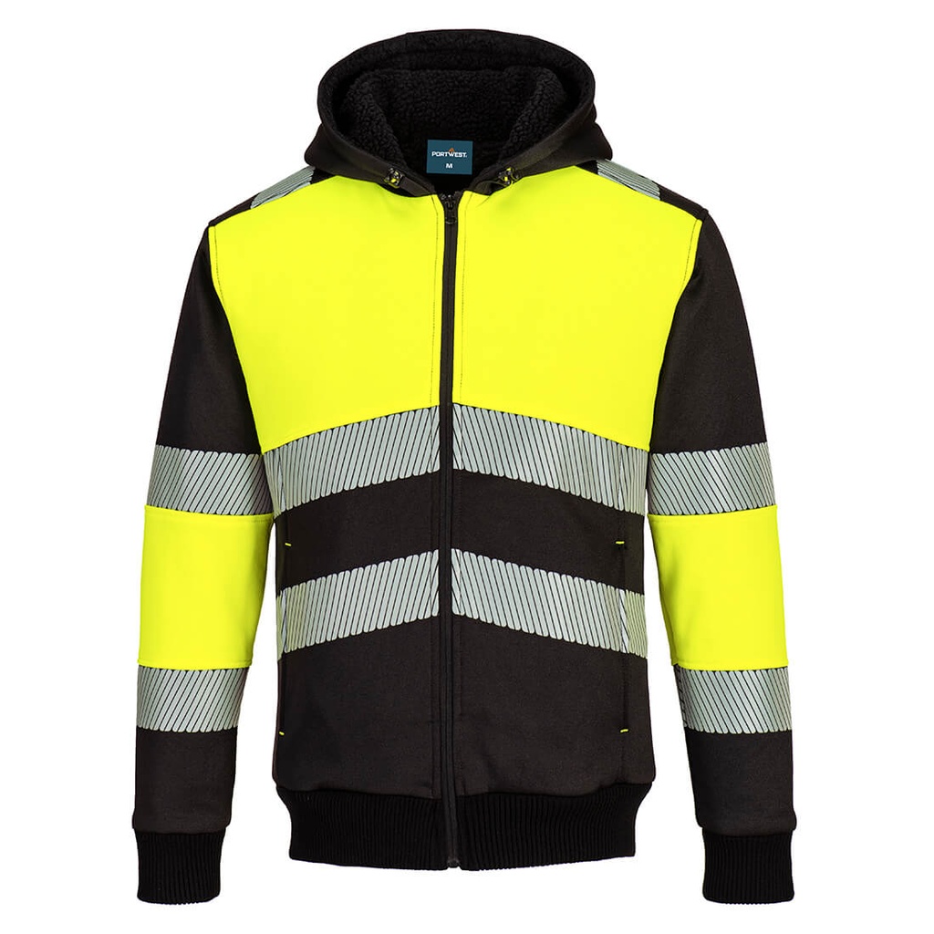Felpa invernale con cappuccio e zip alta visibilità PW3 classe 1 – Giallo/nero