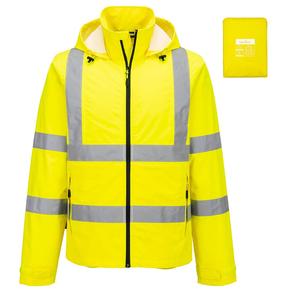 Giacca impermeabile leggera ripiegabile alta visibilità classe 3 – Giallo