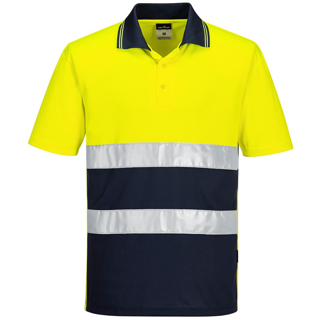 Polo leggera a contrasto ad alta visibilità S/S – Giallo/blu navy