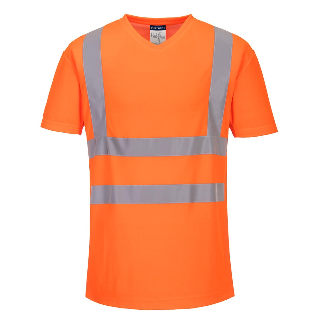 T-shirt scollo a V alta visibilità Cotton Comfort con inserti in rete classe 2 – Arancione