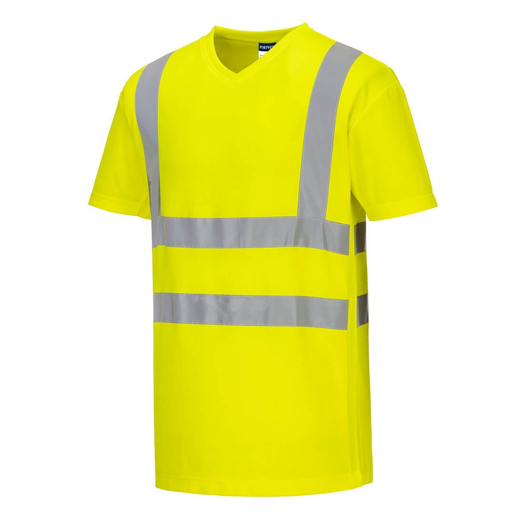 T-shirt scollo a V alta visibilità Cotton Comfort con inserti in rete classe 2 – Giallo
