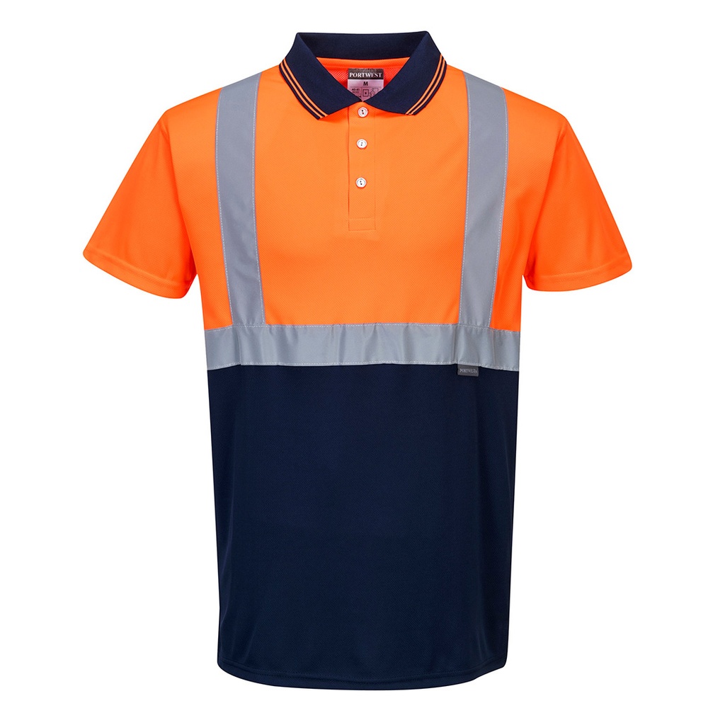 Polo manica corta alta visibilità bicolore classe 1 – Arancione/blu navy