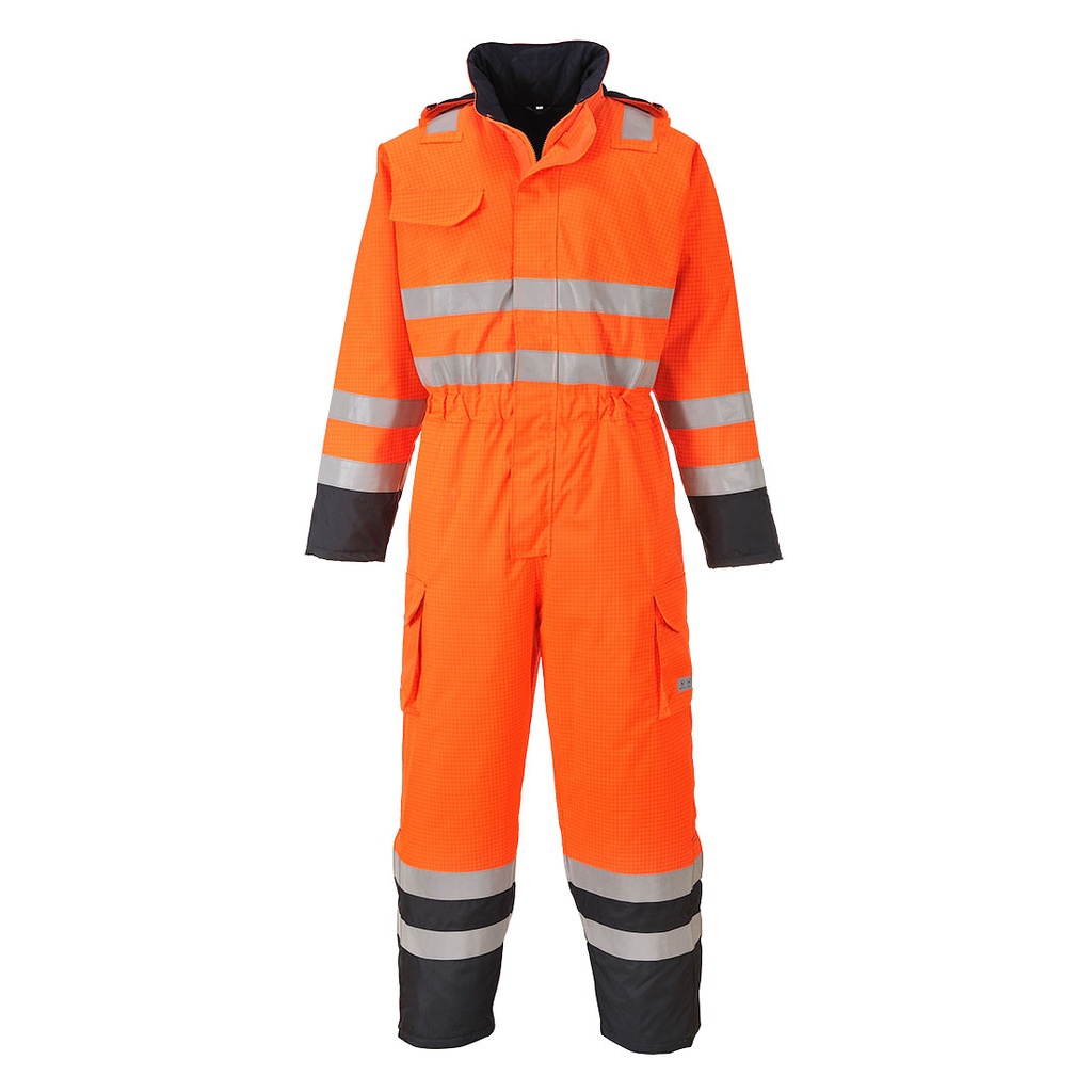 Tuta invernale impermeabile ignifuga alta visibilità Bizflame Rain classe 3 – Arancione/blu navy