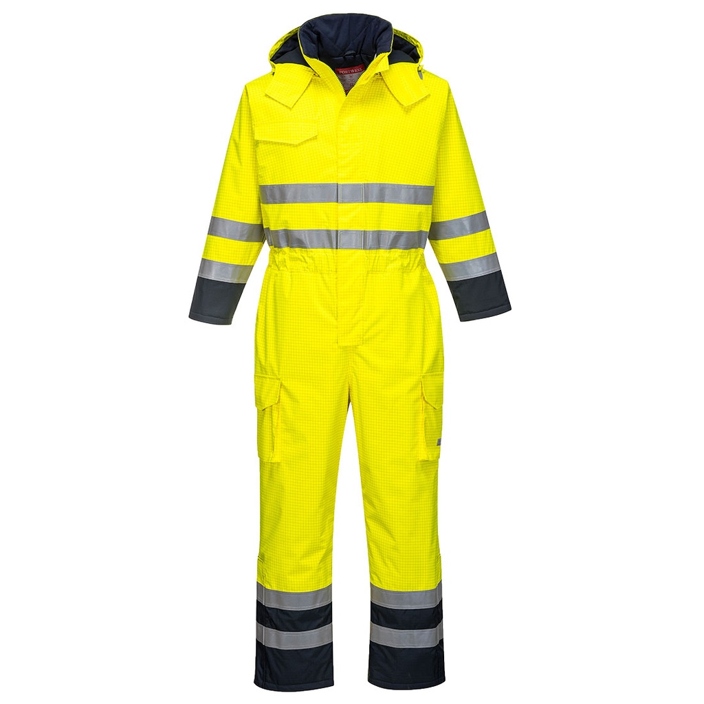 Tuta invernale impermeabile ignifuga alta visibilità Bizflame Rain classe 3 – Giallo/blu navy