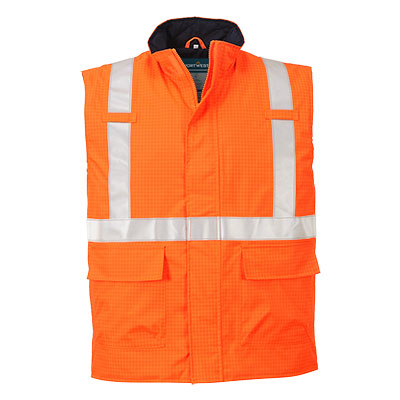Gilet imbottito ignifugo antistatico alta visibilità Bizflame Rain classe 2 – Arancione