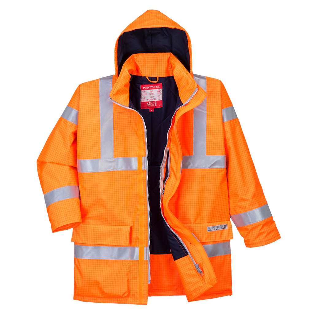 Giacca invernale impermeabile ignifuga alta visibilità Bizflame Rain classe 3 – Arancione