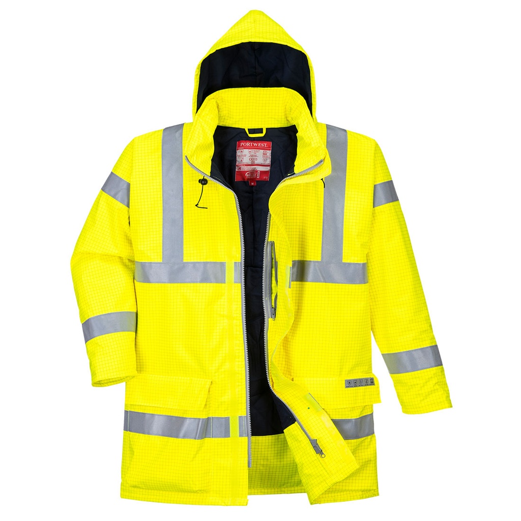 Giacca invernale impermeabile ignifuga alta visibilità Bizflame Rain classe 3 – Giallo