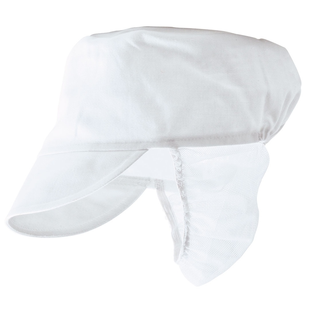 Cappello da cuoco con retina copri nuca – Bianco