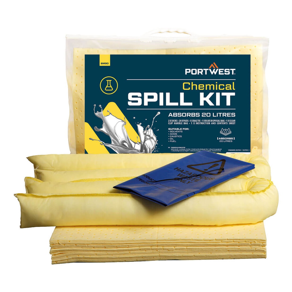 Kit assorbente per prodotti chimici 20 l – Giallo