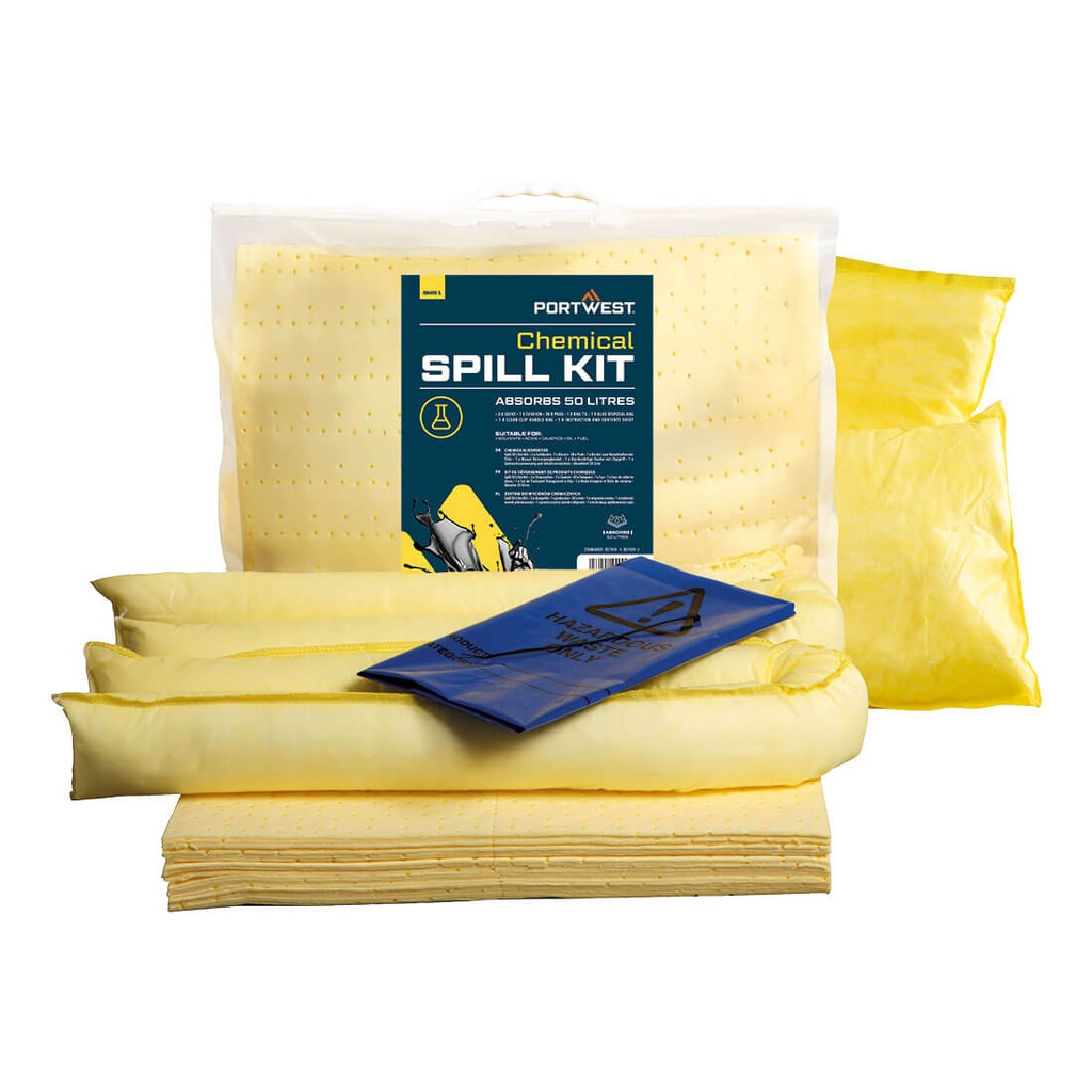 Kit assorbente per prodotti chimici 50 l – Giallo