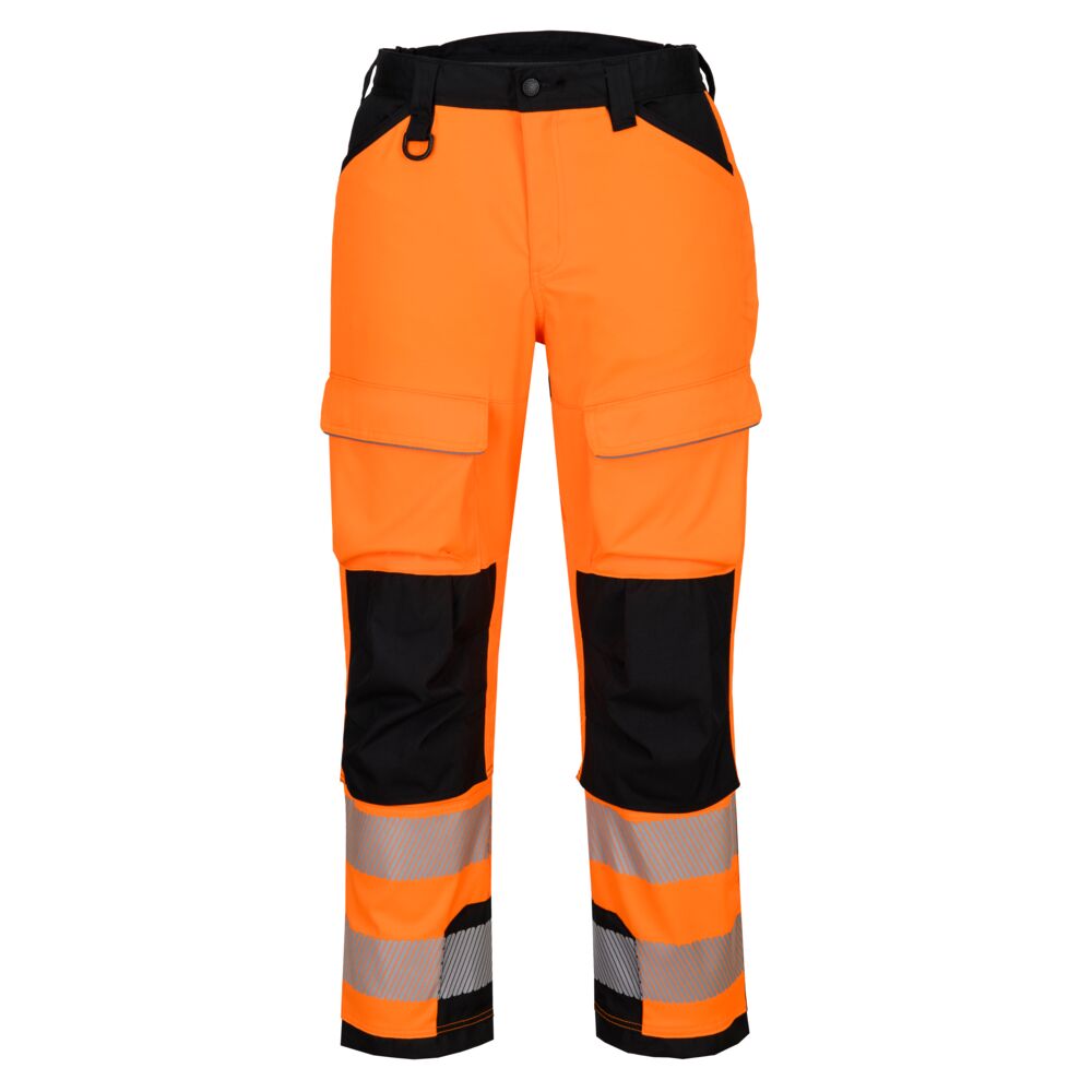 Pantaloni da lavoro alta visibilità PW3 per uso con imbracatura classe 2 – Arancione/nero