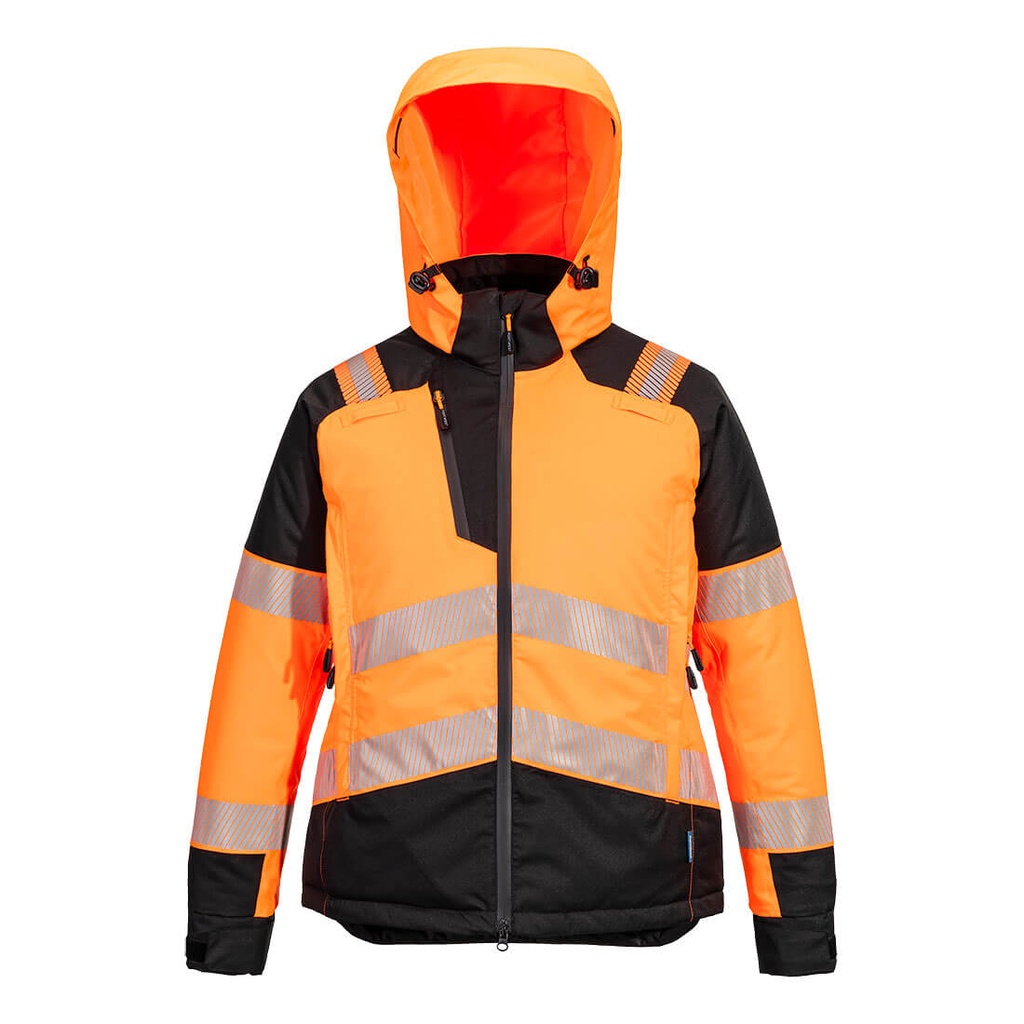 Giacca invernale da donna elasticizzata alta visibilità PW3 classe 1/2 – Arancione/nero