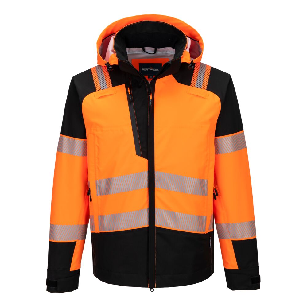 Giacca impermeabile alta visibilità PW3 (3L) classe 2 – Arancione/nero
