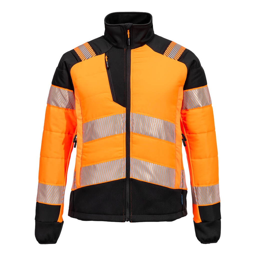 Giacca trapuntata ibrida da donna alta visibilità PW3 classe 1 – Arancione/nero