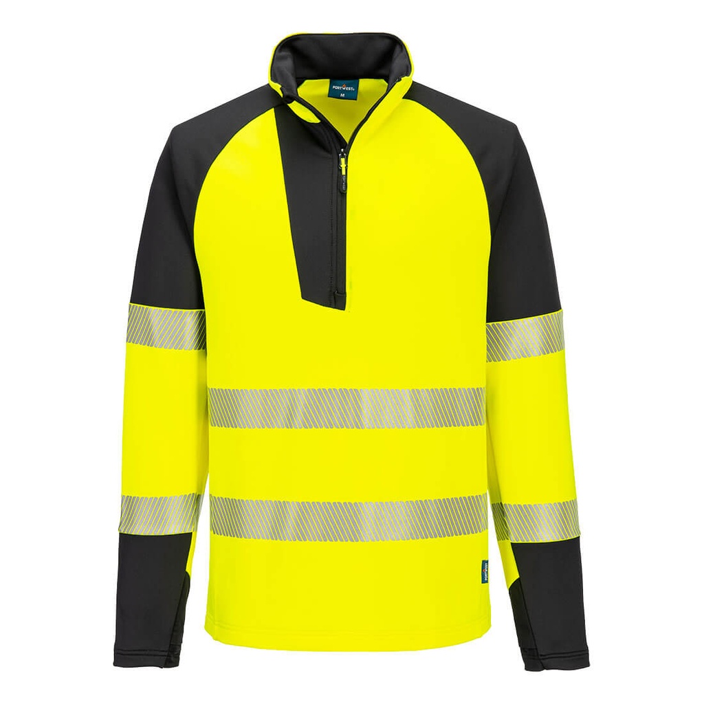 Felpa con zip 1/4 alta visibilità PW3 classe 2 – Giallo/nero