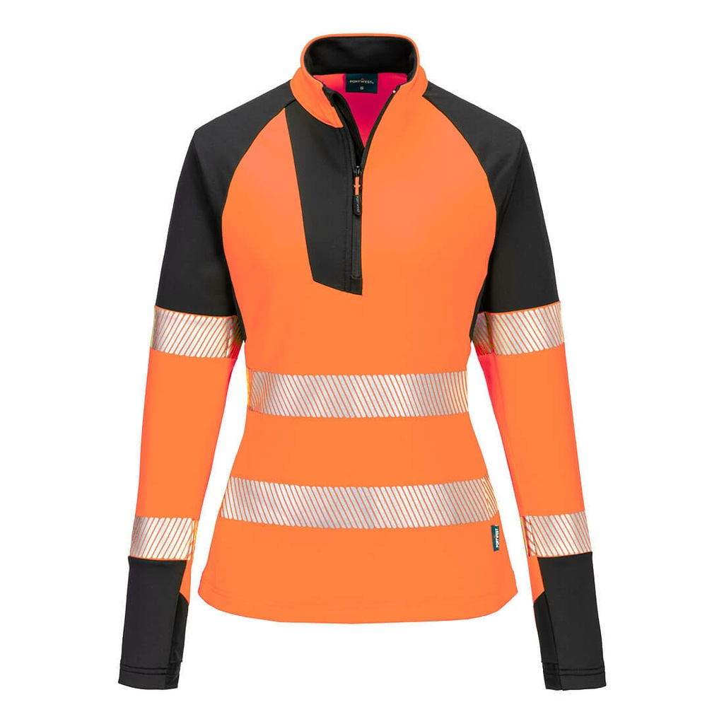 Felpa da donna con zip 1/4 PW3 Hi-Vis – Arancione/nero