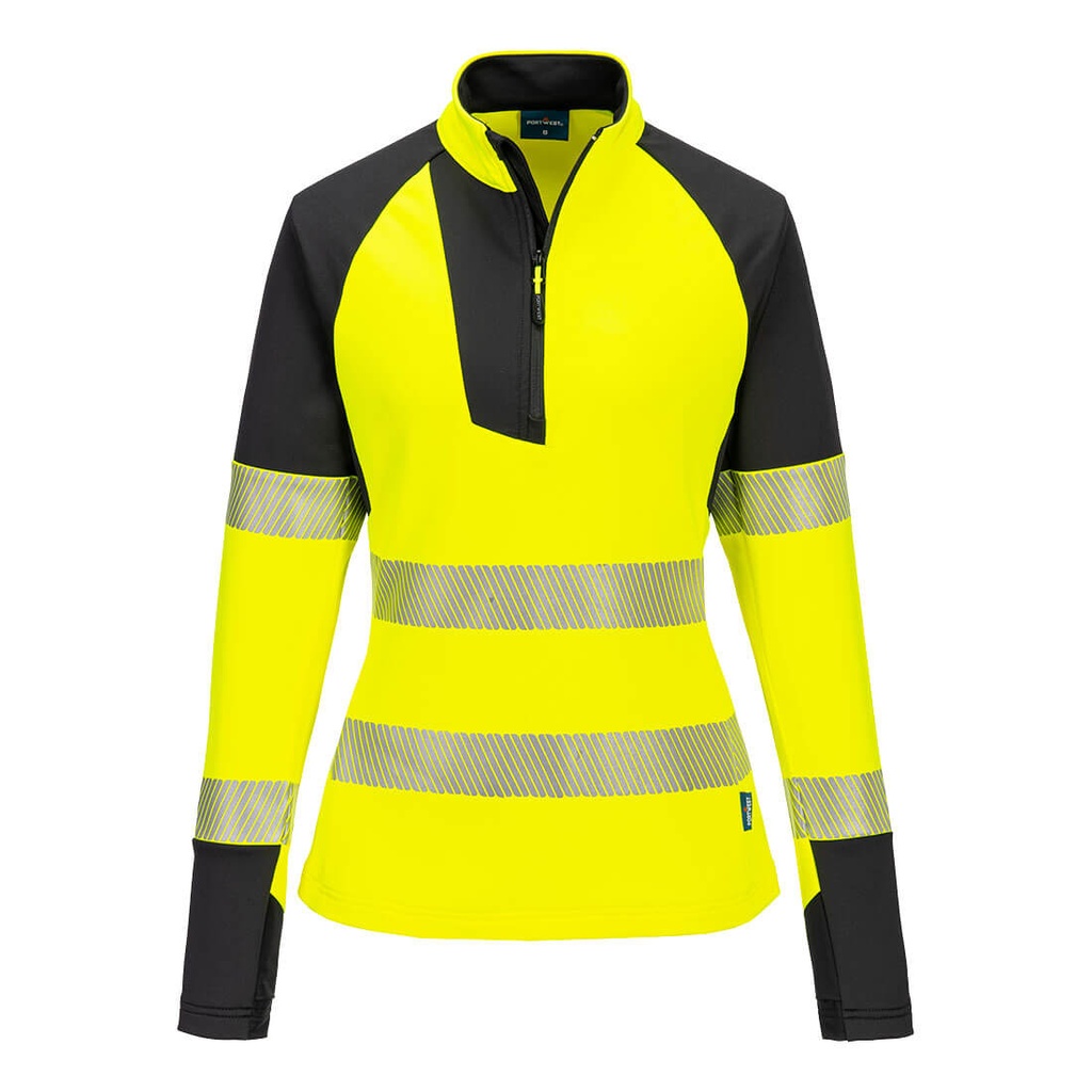 Felpa da donna alta visibilità PW3 con zip 1/4 classe 1/2 – Giallo/nero