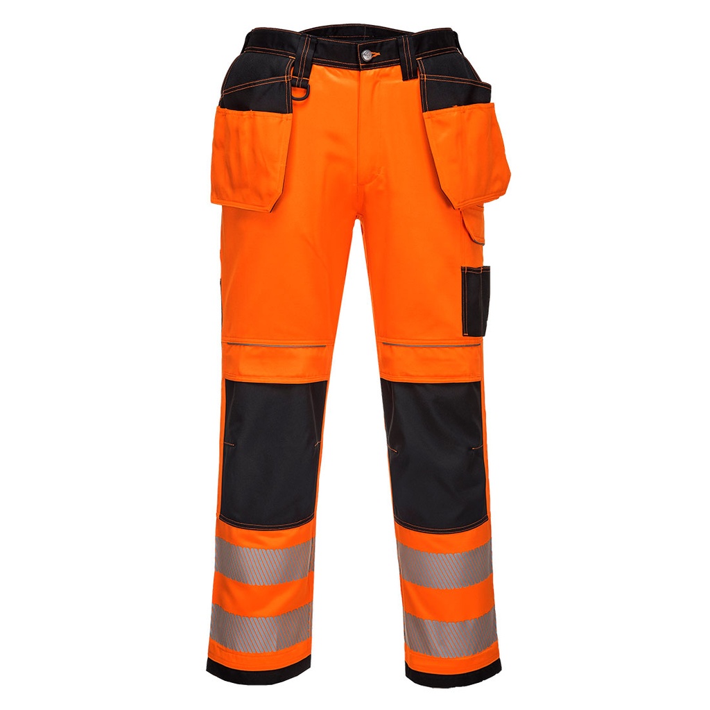 Pantaloni da lavoro alta visibilità PW3 con tasche holster classe 2 – Arancione/nero