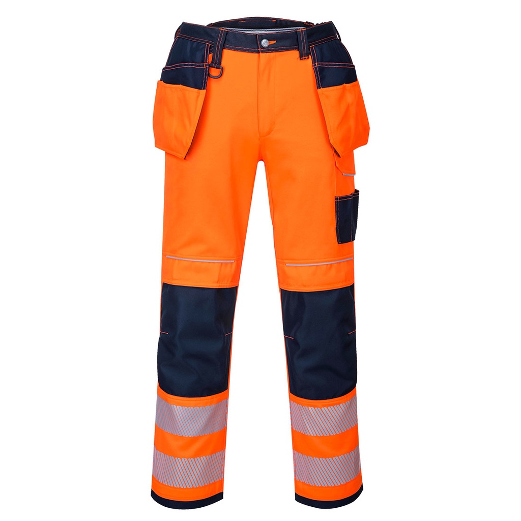 Pantaloni da lavoro alta visibilità PW3 con tasche holster classe 2 – Arancione/blu navy